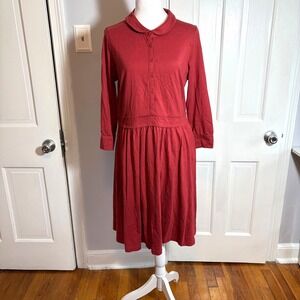 BODEN Sz 10R Jersey Knit Long Sleeve Fit & Flare Dress Peter Pan Collar Red NEW